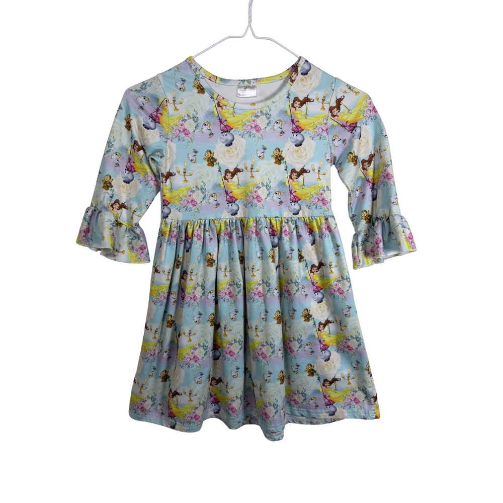 Boutique Beauty and the Beast Dress Girls 4T Blue Belle Character Bell Sleeve